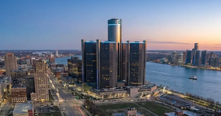 Data Center in Detroit showing the skyline and river