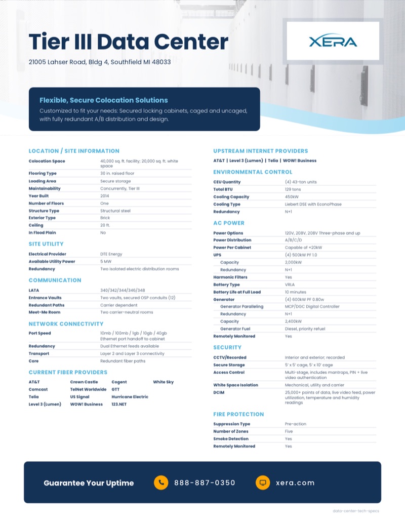Xera Colocation Technical Specifications